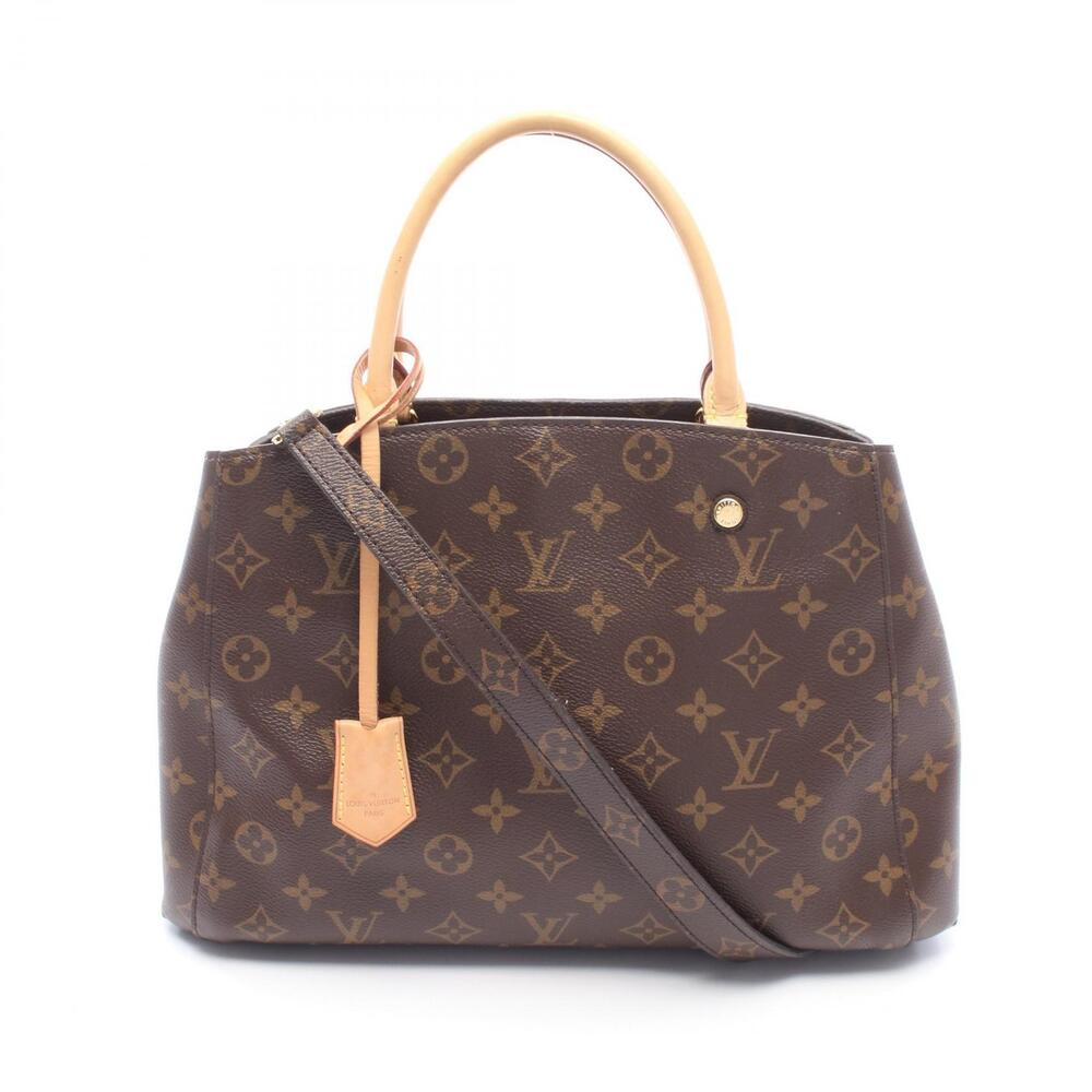 Louis Vuitton Montaigne Monogram Top Handle Bag Canvas Leather Brown